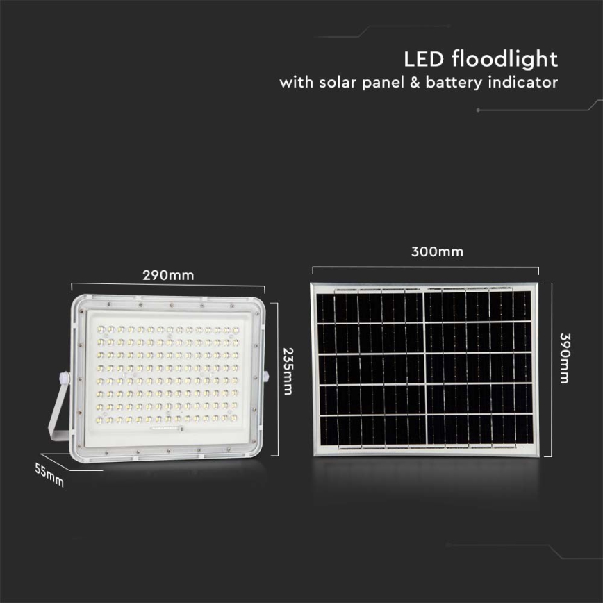 LED Zewnętrzny naświetlacz solarny LED/20W/3,2V 6400K biały IP65 16000 mAh + zdalne sterowanie