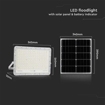 LED Zewnętrzny naświetlacz solarny LED/30W/3,2V 4000K biała + IP65 + Pilot zdalnego sterowania