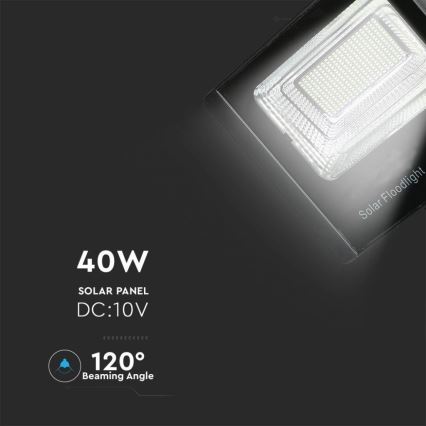 LED Zewnętrzny naświetlacz solarny LED/40W/10V IP65 6000K + pilot zdalnego sterowania