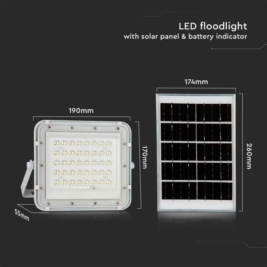 LED zewnętrzny ściemnialny solarny reflektor LED/6W/3,2V IP65 6400K 5000 mAh biały + zdalne sterowanie