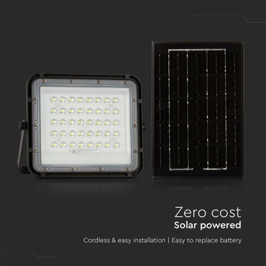 LED zewnętrzny ściemnialny solarny reflektor LED/6W/3,2V IP65 6400K 5000 mAh czarny + zdalne sterowanie