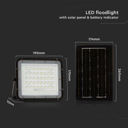 LED zewnętrzny ściemnialny solarny reflektor LED/6W/3,2V IP65 6400K 5000 mAh czarny + zdalne sterowanie
