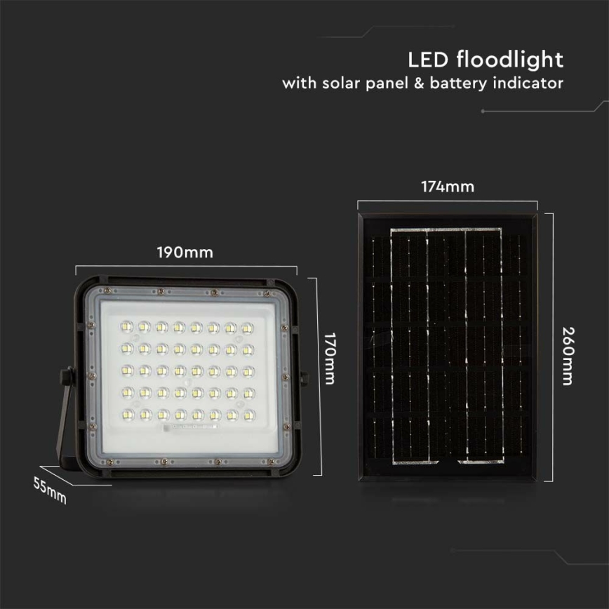 LED zewnętrzny ściemnialny solarny reflektor LED/6W/3,2V IP65 6400K 5000 mAh czarny + zdalne sterowanie