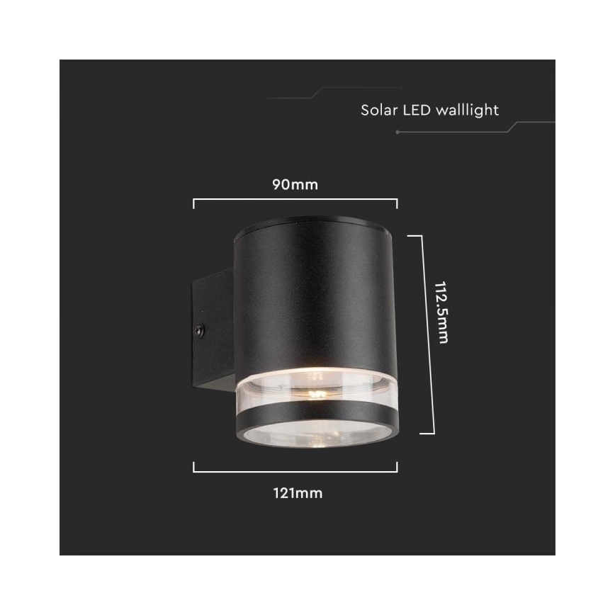 LED Zewnętrzny solarny kinkiet LED/1W/3,7V 3000K IP54 czarny