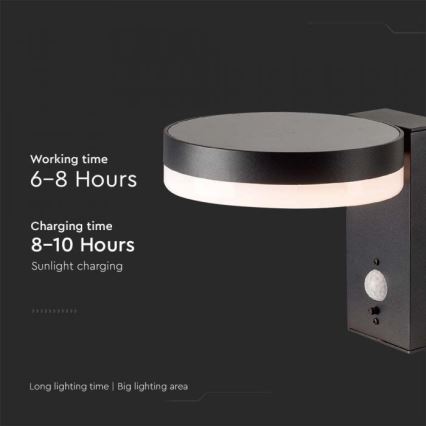 LED zewnętrzny solarny Kinkiet z czujnikiem LED/5,5W/3,7V 3000K IP54 2000 mAh