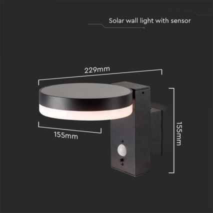 LED zewnętrzny solarny Kinkiet z czujnikiem LED/5,5W/3,7V 3000K IP54 2000 mAh