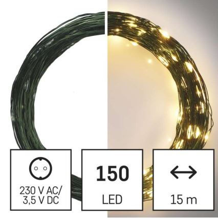 LED Zewnętrzny świąteczny łańcuch 150xLED/20m IP44 ciepła biała