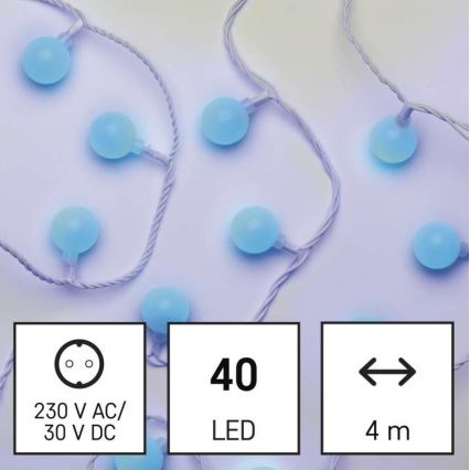 LED Zewnętzrny łańcuch bożonarodzeniowy 40xLED/9m IP44 niebieski