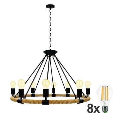 LED Żyrandol na łańcuchu ROPE ARTHUR 8xE27/6W/230V
