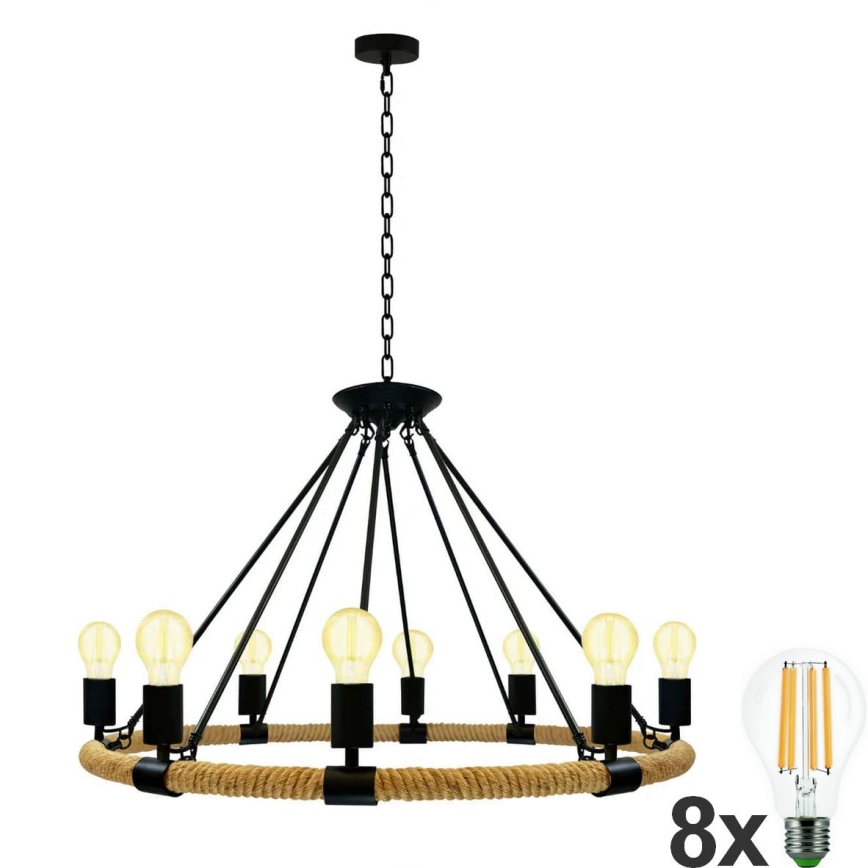 LED Żyrandol na łańcuchu ROPE ARTHUR 8xE27/6W/230V
