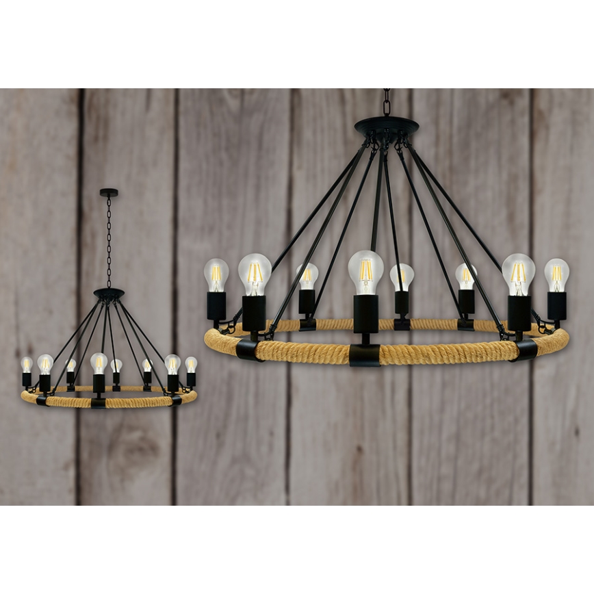 LED Żyrandol na łańcuchu ROPE ARTHUR 8xE27/6W/230V