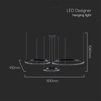 LED Żyrandol na lince 3xLED/19W/230V 3000K czarny