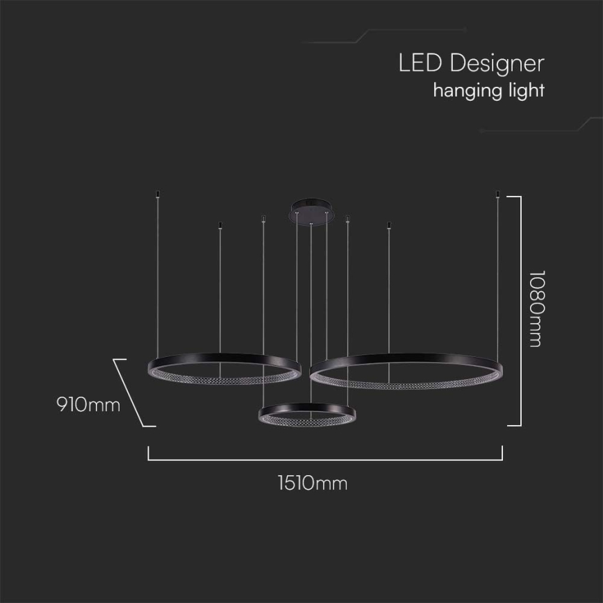 LED Żyrandol na lince 3xLED/19W/230V 3000K czarny
