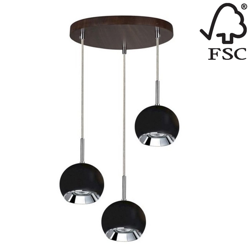 LED Żyrandol na lince BALL WOOD 3xGU10/5W/230V buk - certyfikat FSC