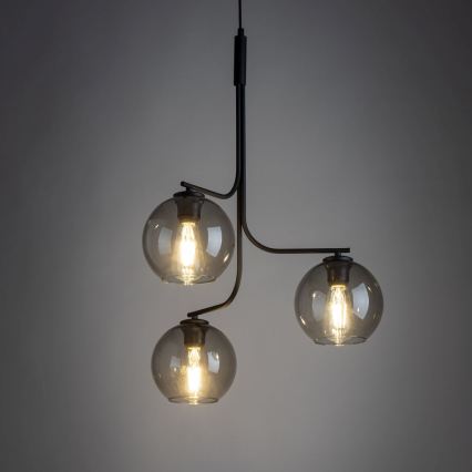 LED Żyrandol na lince CESAR 3xE27/15W/230V czarny/przydymiony szary