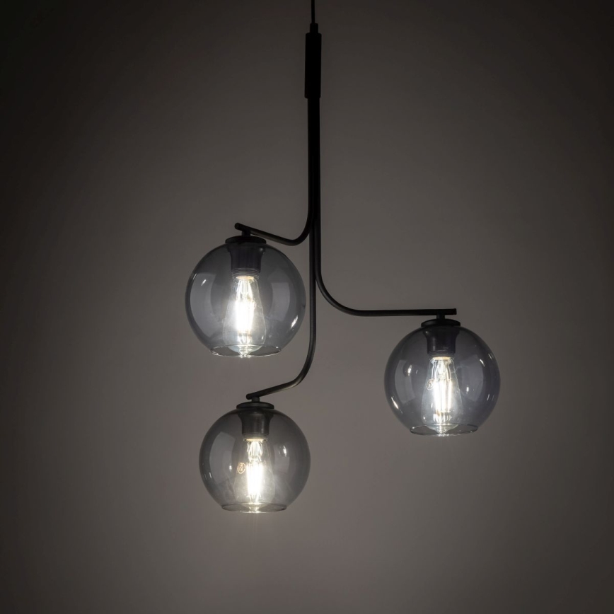 LED Żyrandol na lince CESAR 3xE27/15W/230V czarny/przydymiony szary