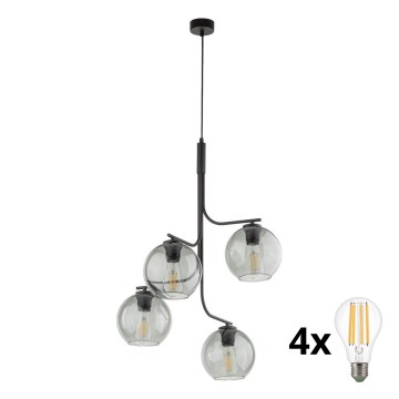 LED żyrandol na lince CESAR 4xE27/15W/230V czarny/dymiony szary