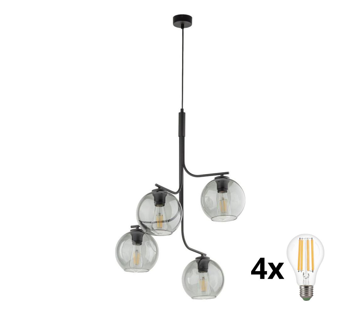 LED żyrandol na lince CESAR 4xE27/15W/230V czarny/dymiony szary
