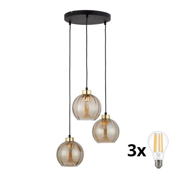 LED żyrandol na lince DEVI 3xE27/15W/230V czarny/dymowy beż