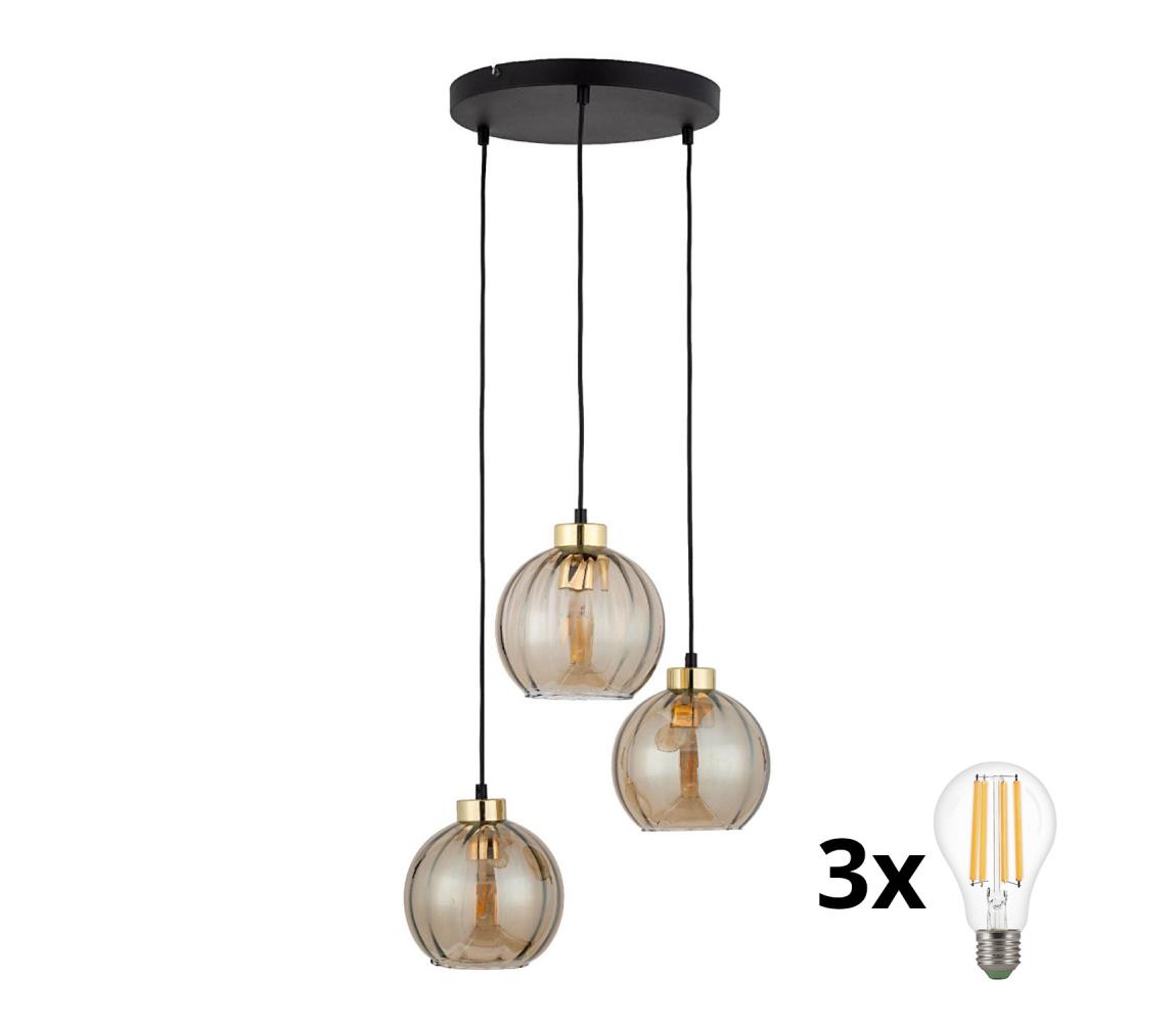 LED żyrandol na lince DEVI 3xE27/15W/230V czarny/dymowy beż
