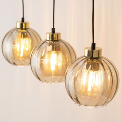 LED żyrandol na lince DEVI 3xE27/15W/230V czarny/dymowy beż