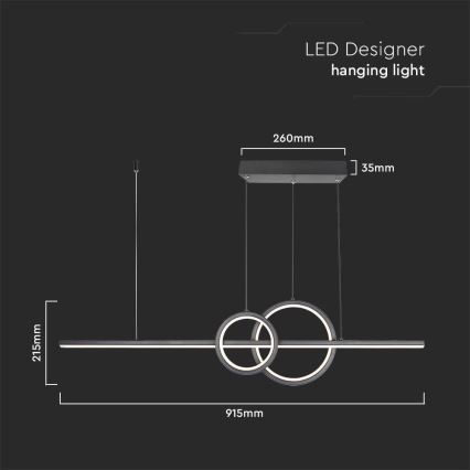 LED Żyrandol na lince LED/15W/230V 4000K 80 cm czarny