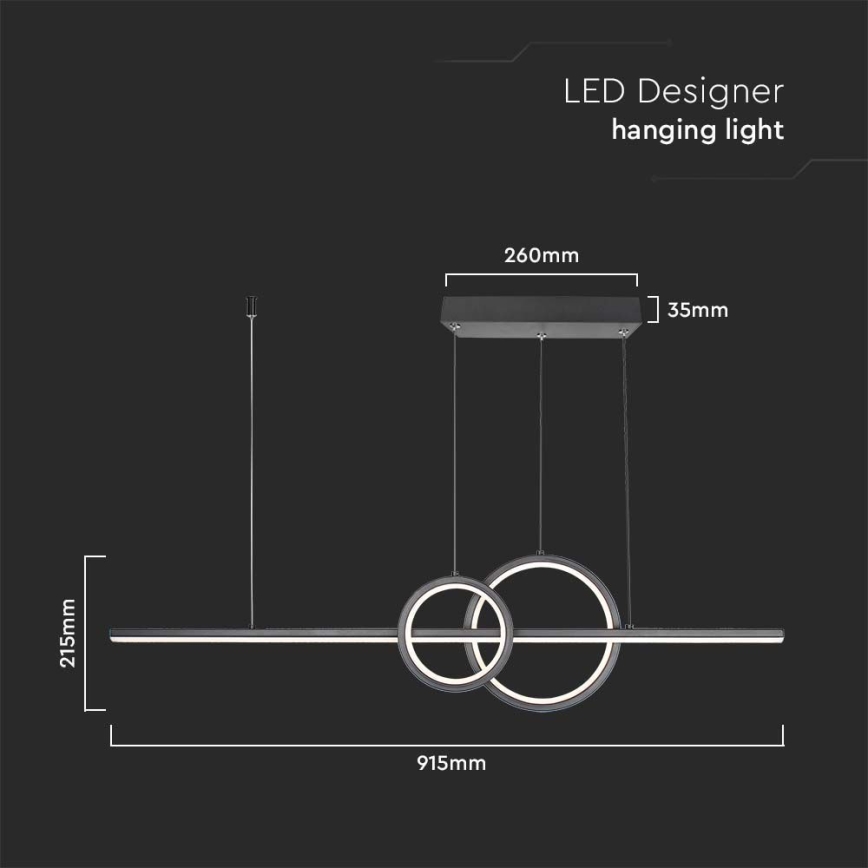 LED Żyrandol na lince LED/15W/230V 4000K 80 cm czarny