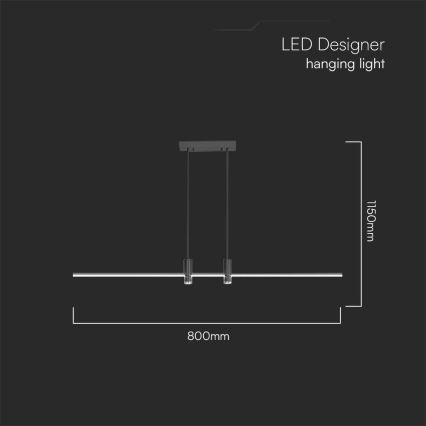 LED Żyrandol na lince LED/19W/230V 3000K czarny