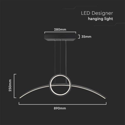 LED Żyrandol na lince LED/30W/230V 4000K 88 cm czarny
