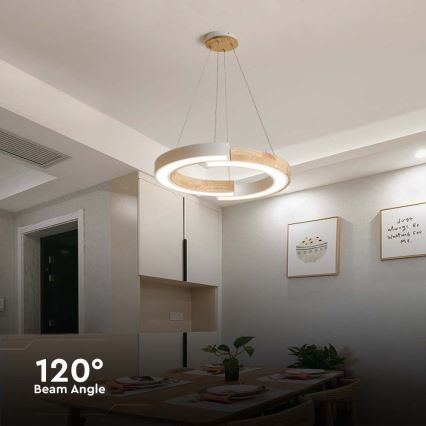 LED Żyrandol na lince LED/32W/230V 3000K biały/drewno