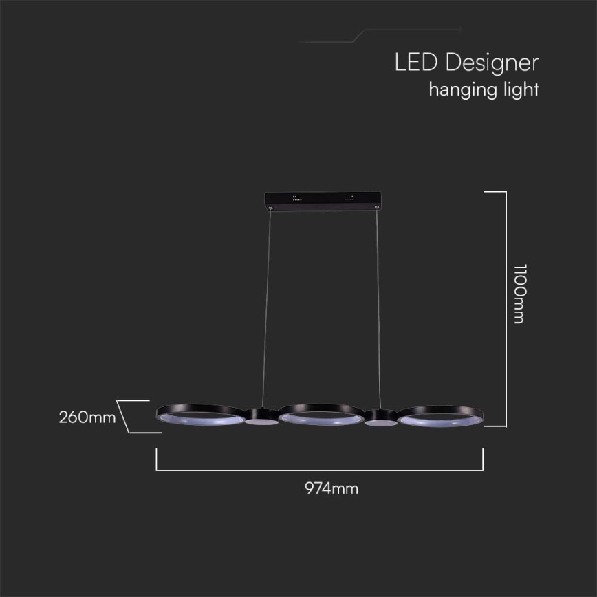 LED Żyrandol na lince LED/38W/230V 4000K czarny
