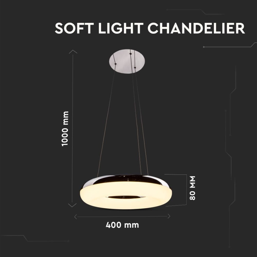 LED Żyrandol na lince LED/40W/230V 3000K śr. 40 cm chrom błyszczący