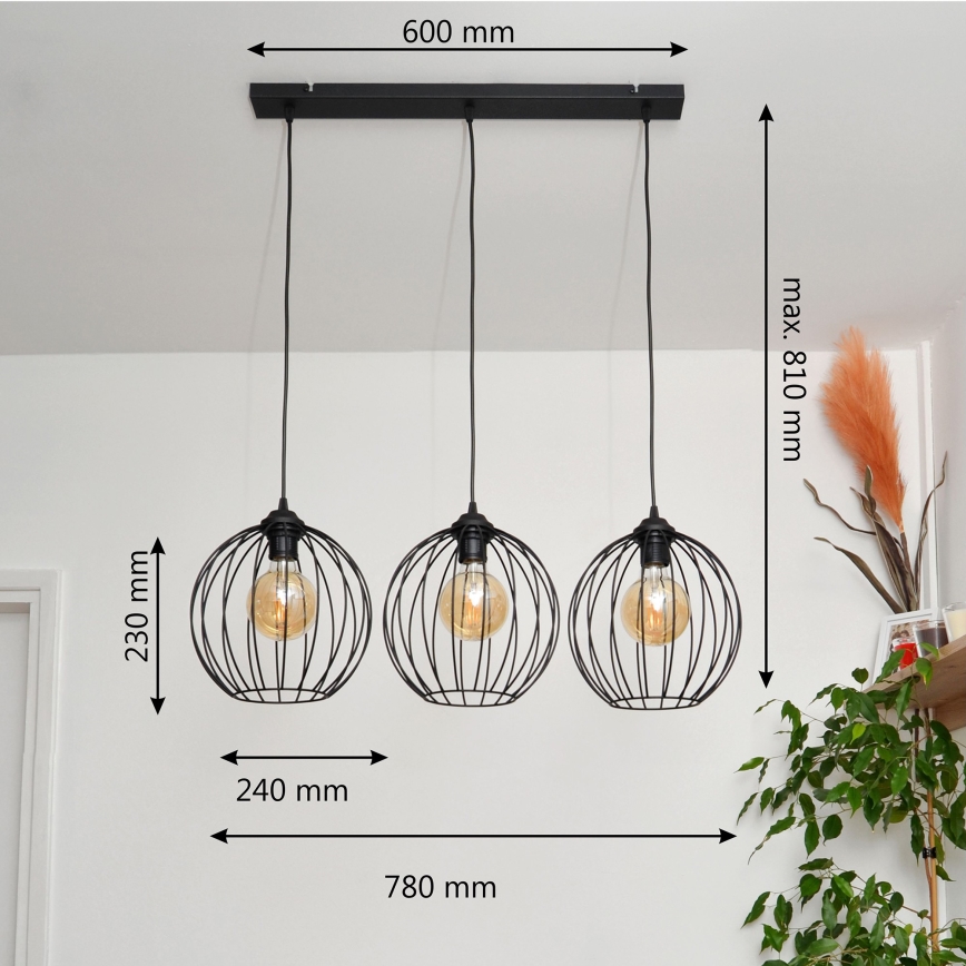 LED Żyrandol na lince MERCURE 3xE27/15W/230V