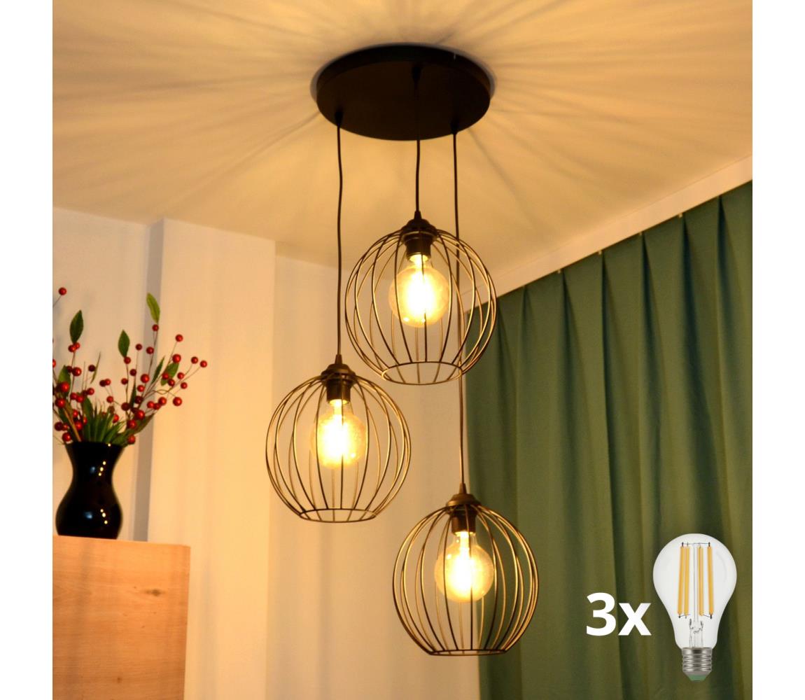 LED Żyrandol na lince MERCURE 3xE27/15W/230V ø 50 cm czarny