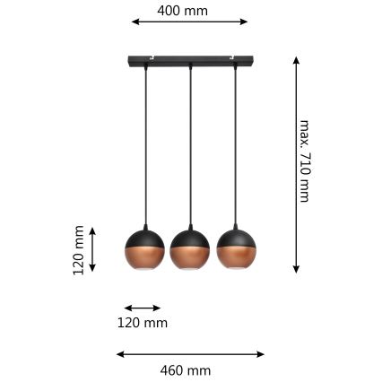LED Żyrandol na lince MIDWAY 3xGU10/4,8W/230V czarny/miedź