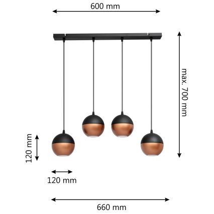 LED Żyrandol na lince MIDWAY 4xGU10/4,8W/230V czarne/miedź