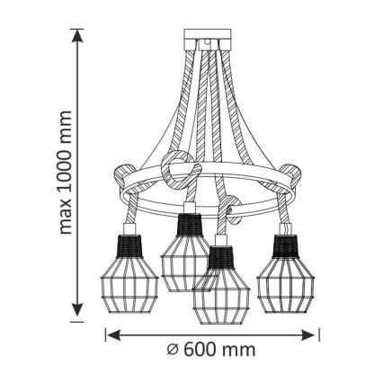 LED Żyrandol na lince ROPE ALEGRA 4xE27/10W/230V