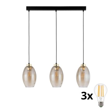 LED żyrandol na lince SEBO 3xE27/15W/230V czarny/dymny beż