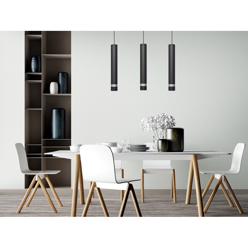LED Żyrandol na lince TUBA 3xGU10/4,8W/230V czarny/chrom błyszczący