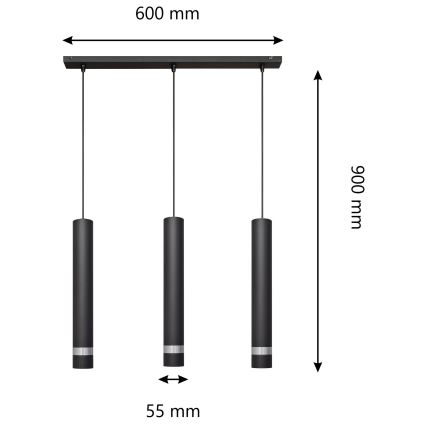 LED Żyrandol na lince TUBA 3xGU10/4,8W/230V czarny/chrom błyszczący