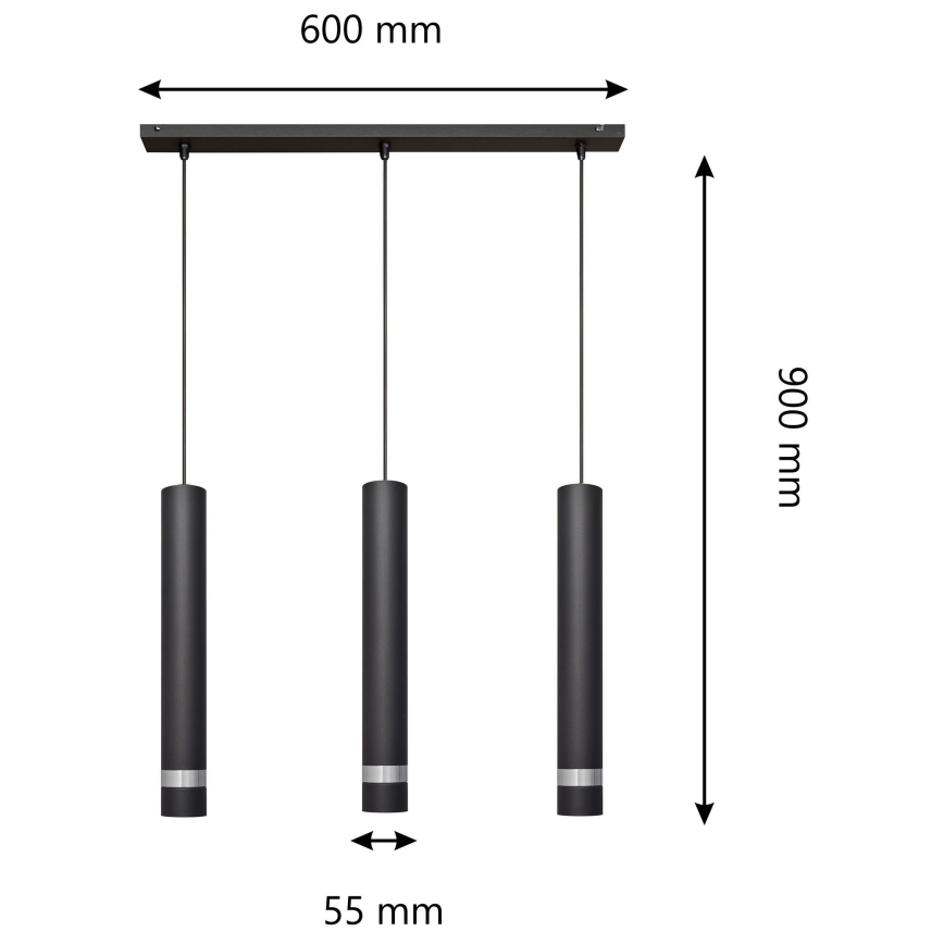 LED Żyrandol na lince TUBA 3xGU10/4,8W/230V czarny/chrom błyszczący