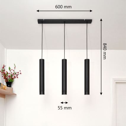 LED Żyrandol na lince TUBA 3xGU10/4,8W/230V czarny
