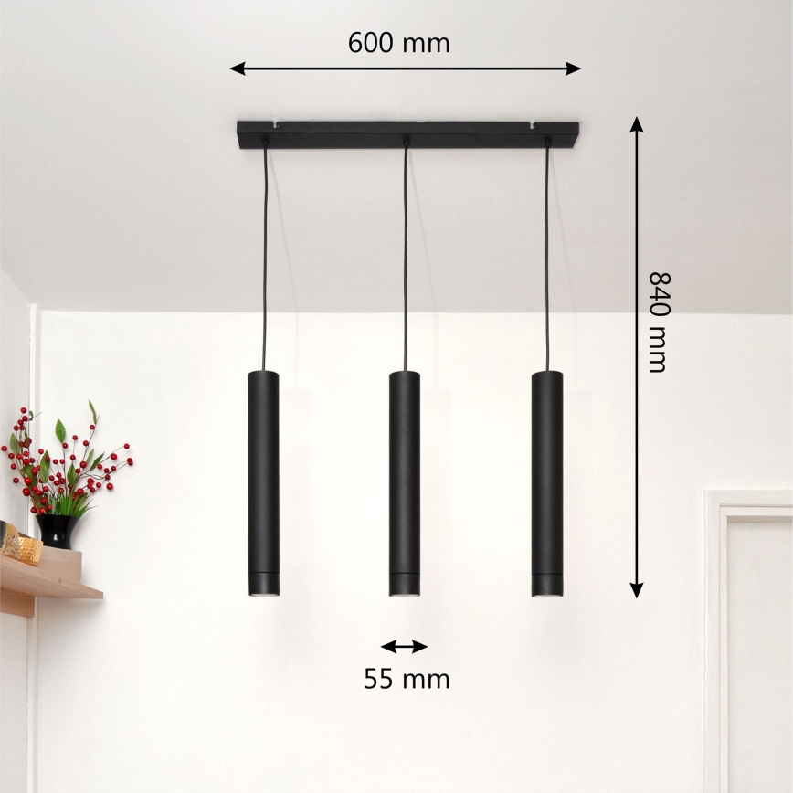 LED Żyrandol na lince TUBA 3xGU10/4,8W/230V czarny