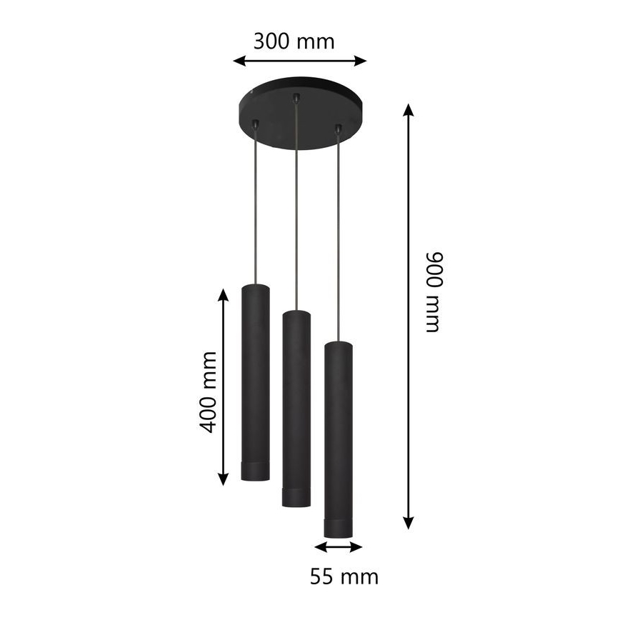 LED Żyrandol na lince TUBA 3xGU10/4,8W/230V czarny