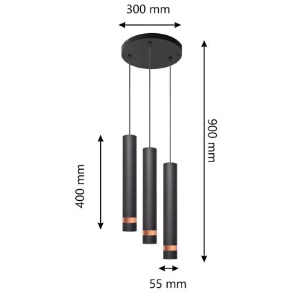 LED Żyrandol na lince TUBA 3×GU10/4,8W/230V czarny/miedź