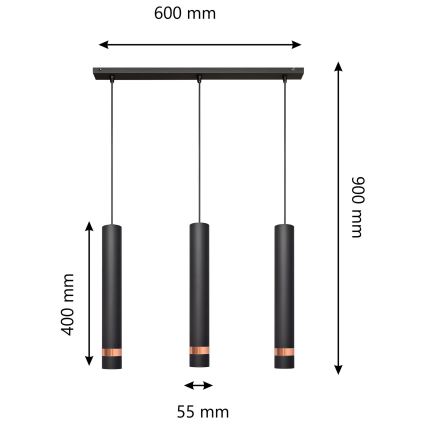LED Żyrandol na lince TUBA 3×GU10/4,8W/230V czarny/miedź