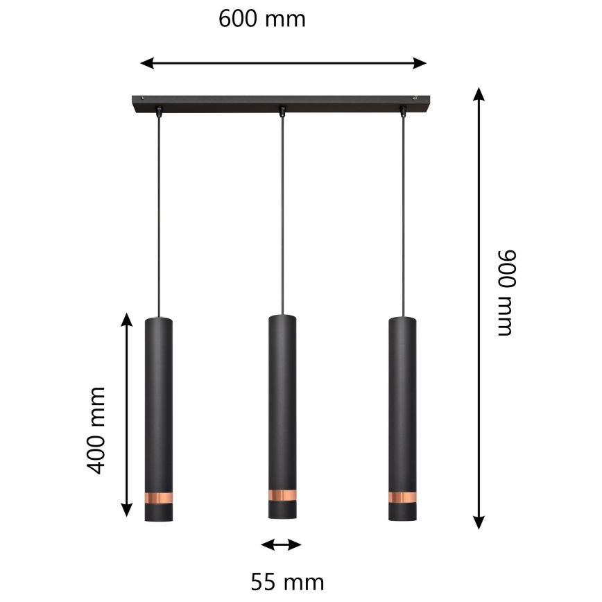 LED Żyrandol na lince TUBA 3×GU10/4,8W/230V czarny/miedź