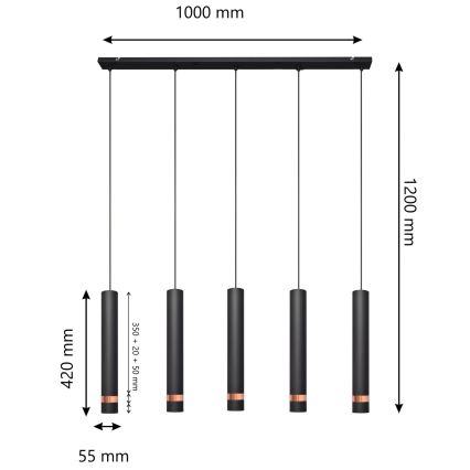 LED Żyrandol na lince TUBA 5xGU10/6,5W/230V czarny/miedź