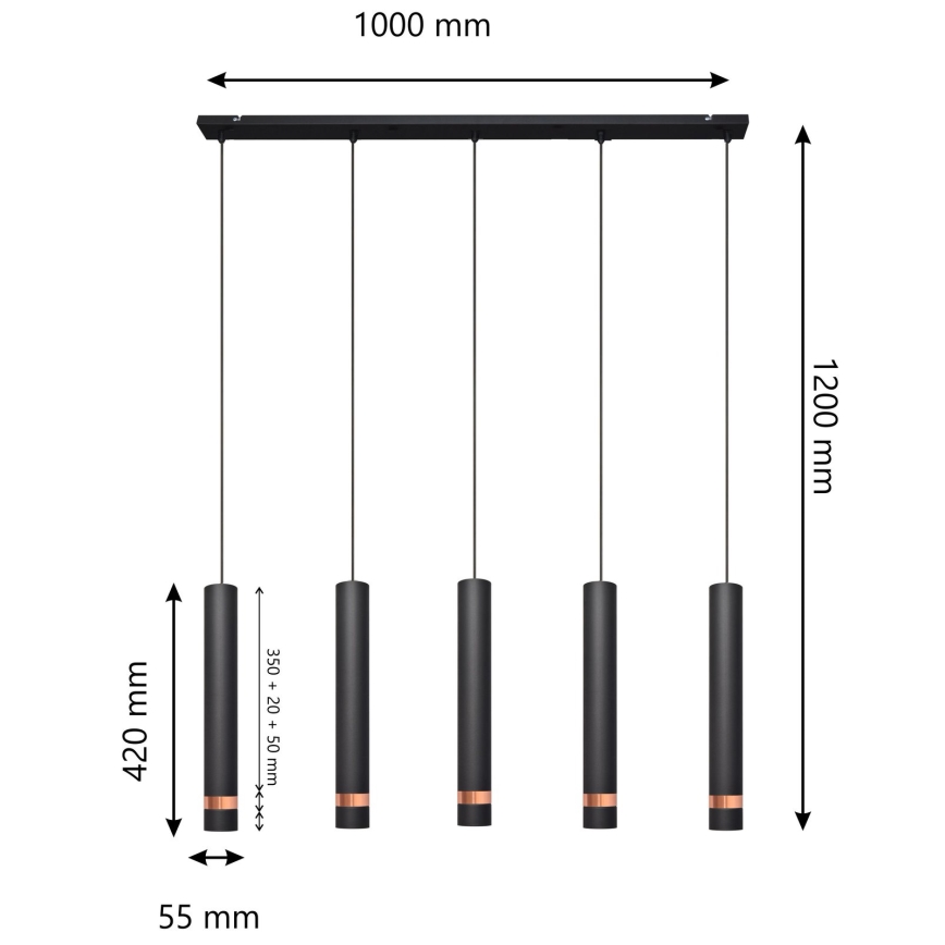 LED Żyrandol na lince TUBA 5xGU10/6,5W/230V czarny/miedź