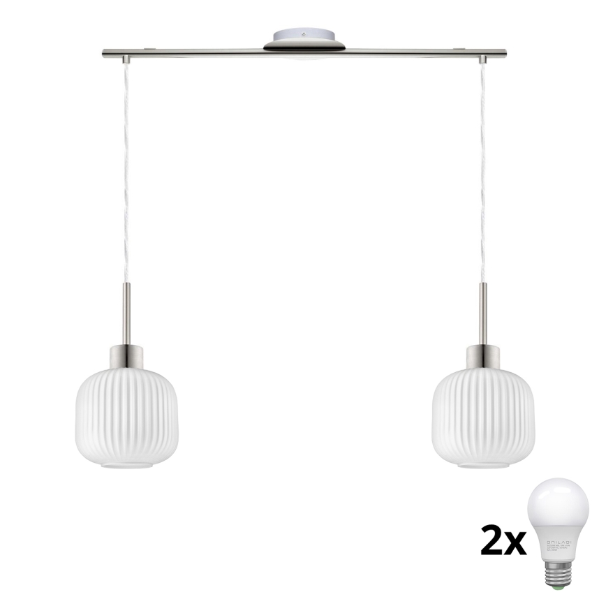 LED Żyrandol na linkę HARMA 2xE27/60W/230V matowy chrom/biały